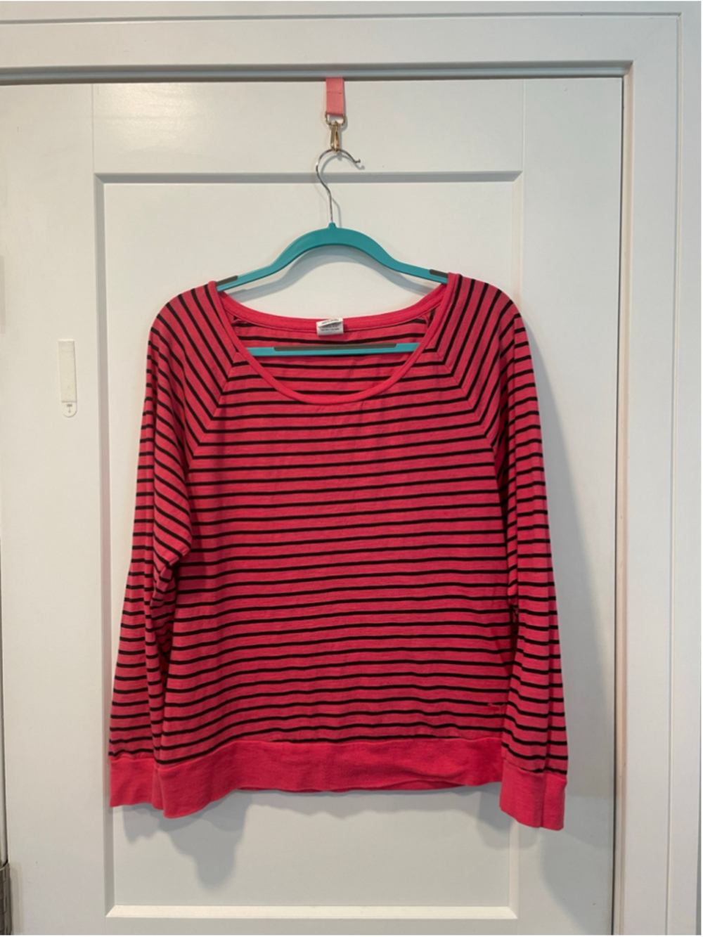 Women's PINK Victoria's Secret Long Sleeve Tee L Pink Black Striped